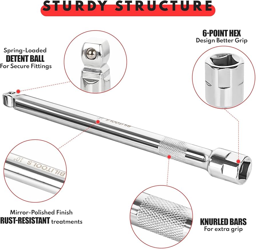 BILITOOLS 9-Piece Hex Wobble Extension Set, 2 in 1, 1/4 in